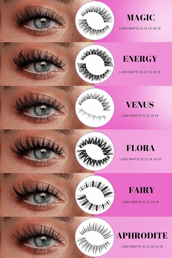 Venus Lash Clusters Kit Short 8-14mm Wispy Natural Cluster Lashes Kit D Curl Fake Lashes Eyelash Clusters Kit DIY Individual Eyelash Extension Kit with 0.03mm Ultra-Thin Invisible Wide Lash Band