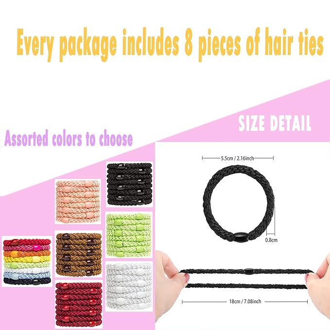 AXEN 8PCS Elastic Hair Tie for Women Girls, Cotton Bands Soft Woven Ponytail Holders for Thick Hair and Curly Hair, Double Mixed Colors 2