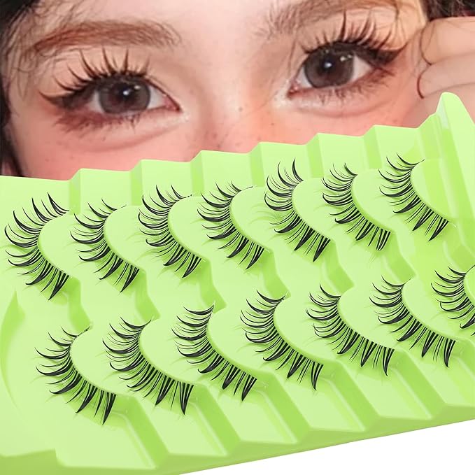 outopen 7 Pairs Manga Lashes Natural Look False Eyelashes Wispy Spiky Anime Lashes Korean Japanese Asian Style Cosplay Fake Eyelashes with Clear Band