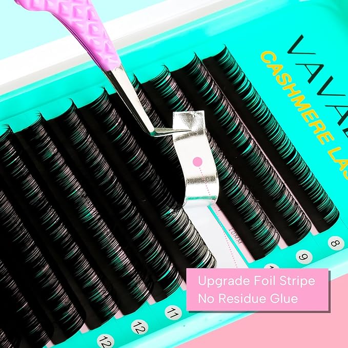 VAVALASH Cashmere Lashes - Premium Volume Eyelash Extensions 8-20MM, Soft Super Matte Black Silk Lashes, Extension Tray Supplies (0.05-CC-10MM)