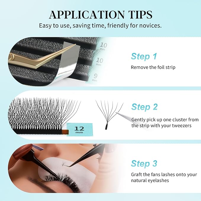 GLAMLASH W Eyelash Extensions 7D Russian Volume Premade Fan Natural Soft Matte Black False Lashes Professional Salon Supplies(7D,0.07,C,8mm)