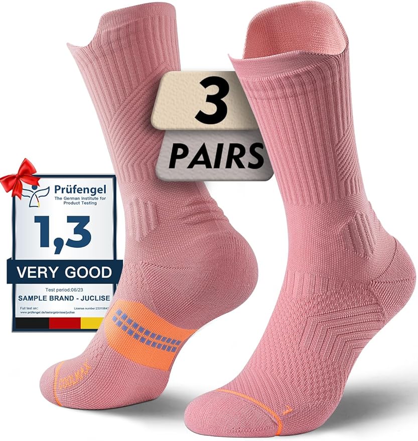 Juclise Womens Coolmax Bamboo Viscose Compression Running Crew Socks, Moisture-Wicking Anti-Blister Hiking&Gym Athletic