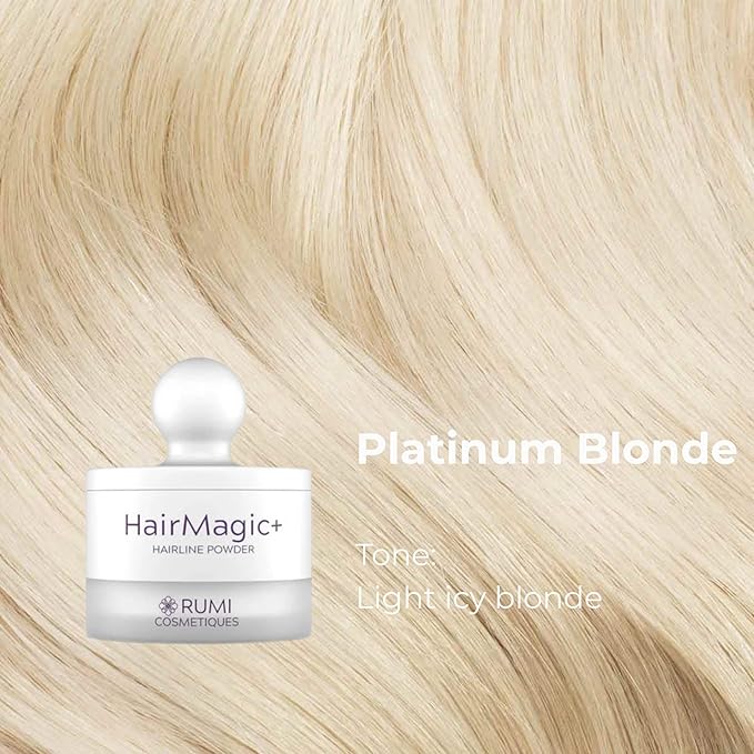 Rumi Cosmetiques HairMagic+ Root Touch Up Powder for Mature Women – Instant Gray Hair Coverage & Hairline Filler – Water-Resistant, Natural Finish, with Argan Oil & Vitamin E (Platinum Blonde)