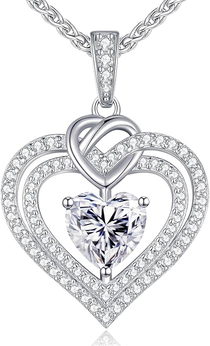OOBEE Moissanite Heart Necklaces for Women, 1- 4 Carat Moissanite 925 Sterling Silver Gold Plating Fine Women Necklace，Ideal Anniversary Birthday Christmas Valentine Mothers Day Jewelry Gifts for Mom Wife Her Girlfriend