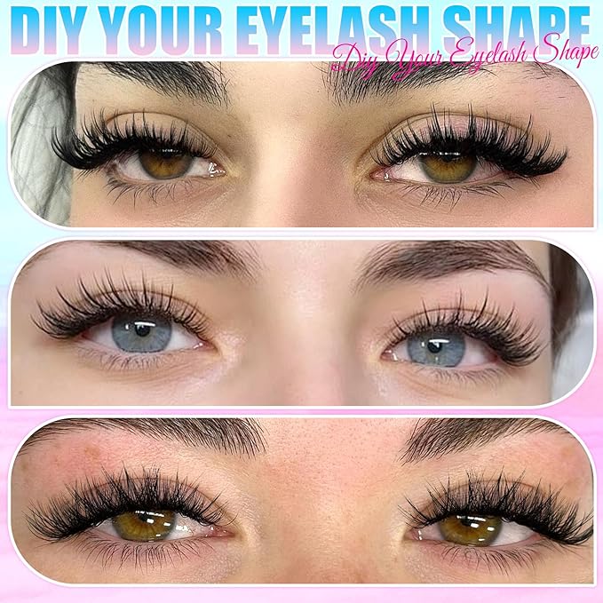 Lash Clusters Kit 576pcs, Natural Wispy DIY Eyelash Lashes Clusters Extensions Kit, 10-18mm D Curl with Lash Glue, Brush Tweezer and Remover