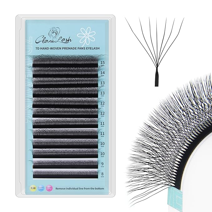 GLAMLASH W Eyelash Extensions 7D Russian Volume Premade Fan Natural Soft Matte Black False Lashes Professional Salon Supplies(7D,0.07,D,12mm)