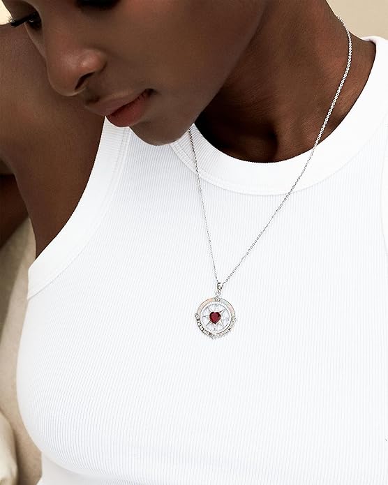 FANCIME Compass Necklace for Women Sterling Silver Compass Jewelry Opal Pendant Fine Jewelry Gemstone Birthday Christmas Gifts for Wife
