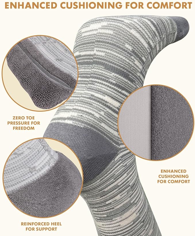 Lalapapa Thick Soft Cotton Compression Socks for Women Men 15-20mmHg Knee High Breathable Cotton Socks for All Day Comfort