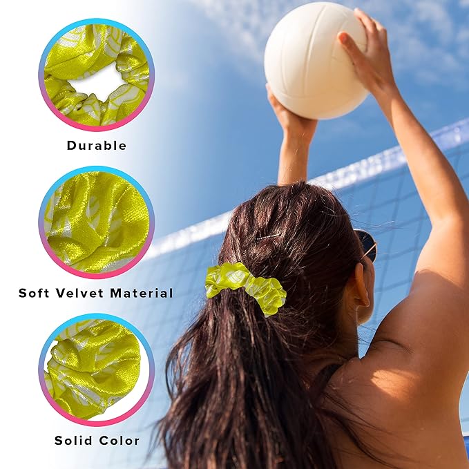 Volleyball Scrunchies, Velvet Hair Ties Headband Accessory, Set of 4 Yellow
