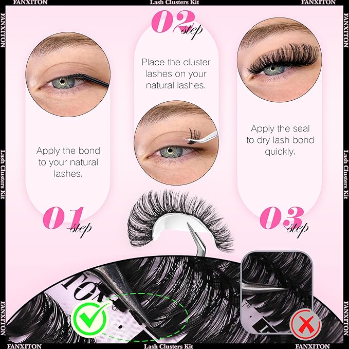 DIY Lash Extension Kit Natural Look Wispy Lash Clusters D Curl 40D+50D 14MM Eyelash Extension Kit Individual Lashes Lash Cluster Kit For Beginners (No Glue)