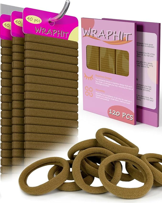 120pc Hair Ties,Elastic Hair Bands for Thick, Curly, and Fine Hair, Soft & Durable, No Pulling, Perfect for Daily Use & Gift, Ideal for Women & Girls（Yellow brown）
