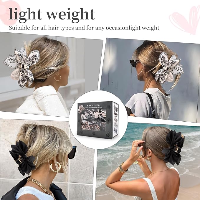 Bow Claw Clips Bow Hair Clips Black White Paisley 2PCS Big Hair Bows for Women Butterfly Styling Large Hair Clips for Thick Hair for Girls Hair Accessories for Teen Gifts for Valentine's Day