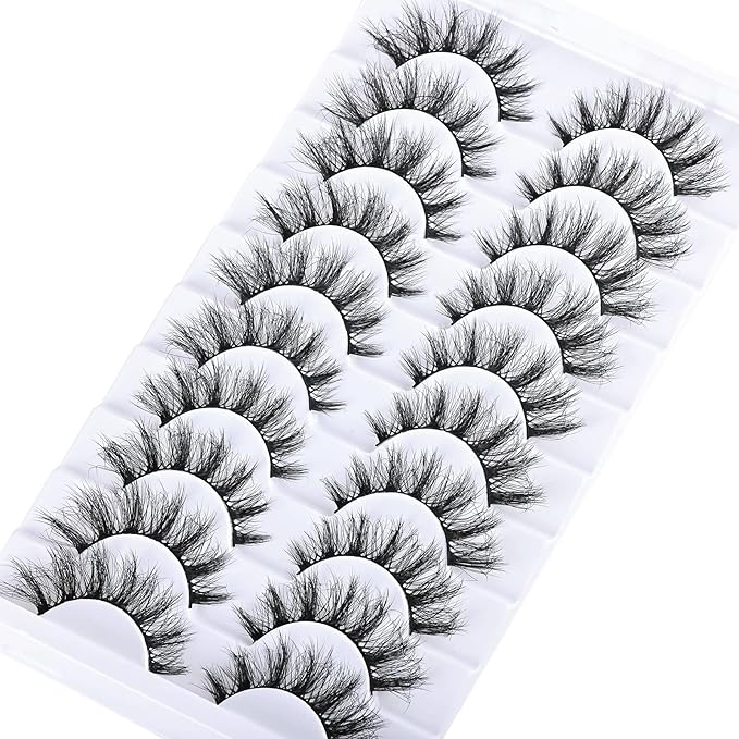 FARRED Cat Eye Lashes False Eyelashes Natural Wispy Lashes Strips Fluffy Mink Eye Lash Fake Eyelash Natural Look 10 Pairs 9-15mm Fake Lashes Pack Volume Strip Lash Pestañas