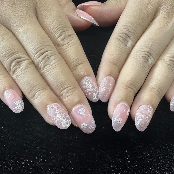 JONKASIPA Floral Press On Nails Short Lightweight Fake Nails Cute Artificial Acrylic Nails Full Coverage Reusable Adhesive Nails Suitable for Women 24 Pcs Set