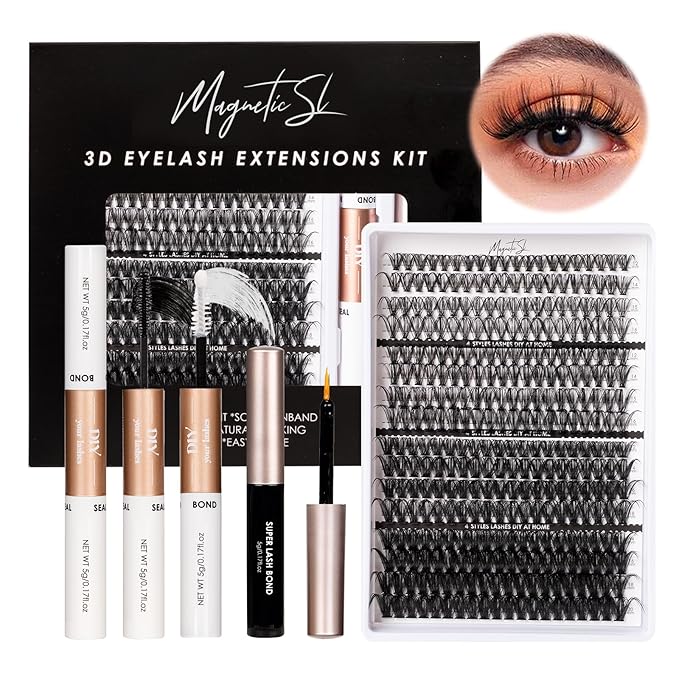 Lash Clusters 320pcs Lash Extension Kit 30D 40D 80D 100D Individual Lashes Kit 12-20mm Eyelash Extension Kit with Lash Bond+Seal,Lash Remover and Lash Tweezers for Easy Use(30/40/80/100D-0.07D Kit)
