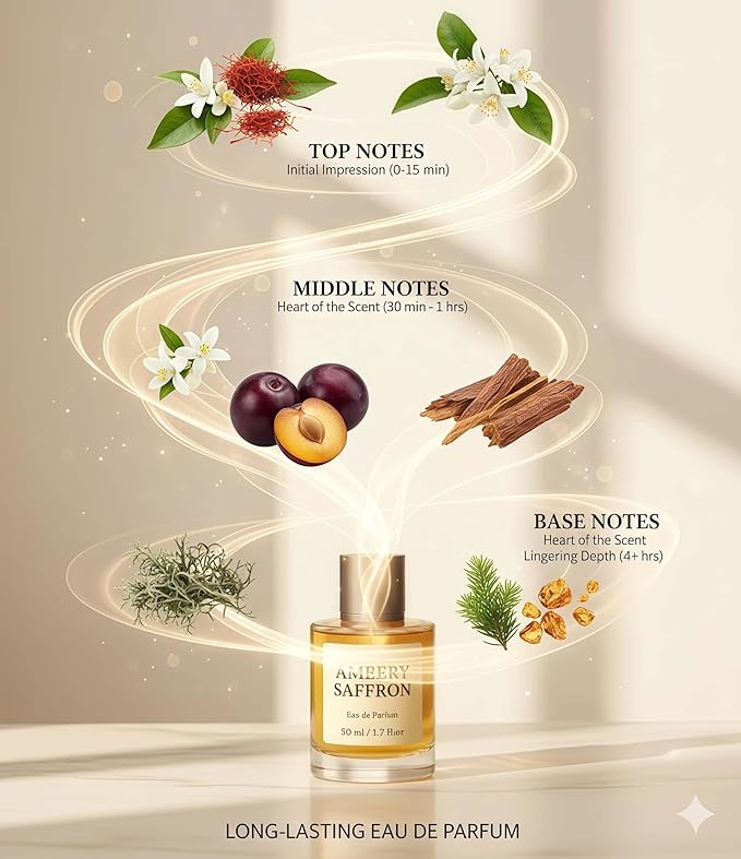 Larsweryar Ambery Saffron Eau de Parfum for Women - Long Lasting Perfume Spray with Saffron, Jasmine, Amber & Cedarwood - Inspired by B.accarat R.ouge 540, 1.7 Fl Oz