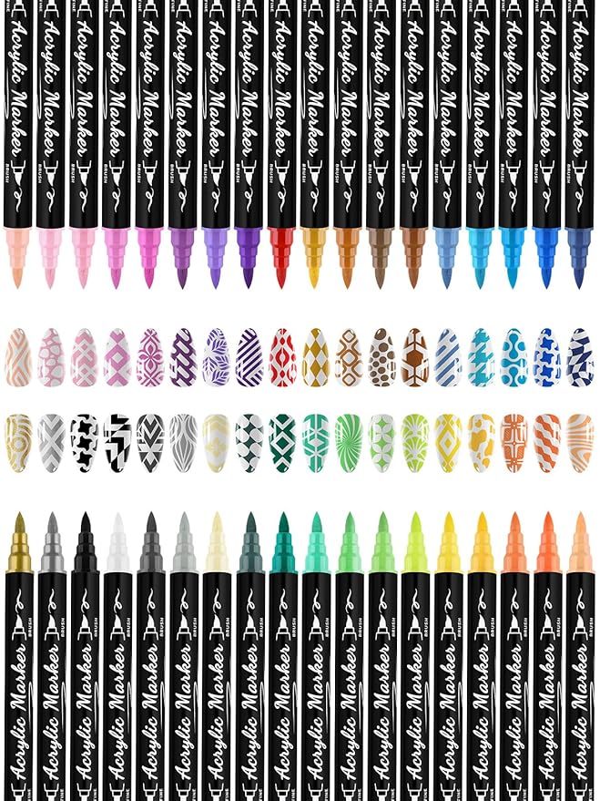 36 Colors Double-Ended Nail Art Marker Pens Set, EBANKU Nail Polish Pen Quick-Dry Fine Tip Nail Pen for Painting Nail, Professional Nail Point Dotting Liner Drawing Pen for DIY Salon Home Manicure