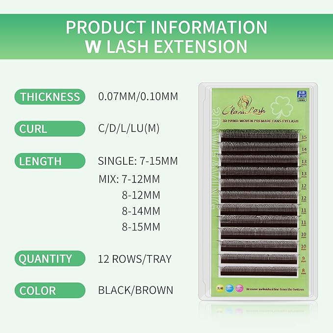 GLAMLASH W Eyelash Extensions 3D Volume Premade Fan Natural Soft Matte Lash Professional Salon Supplies (3D,0.07,D,8-15mm,Brown)