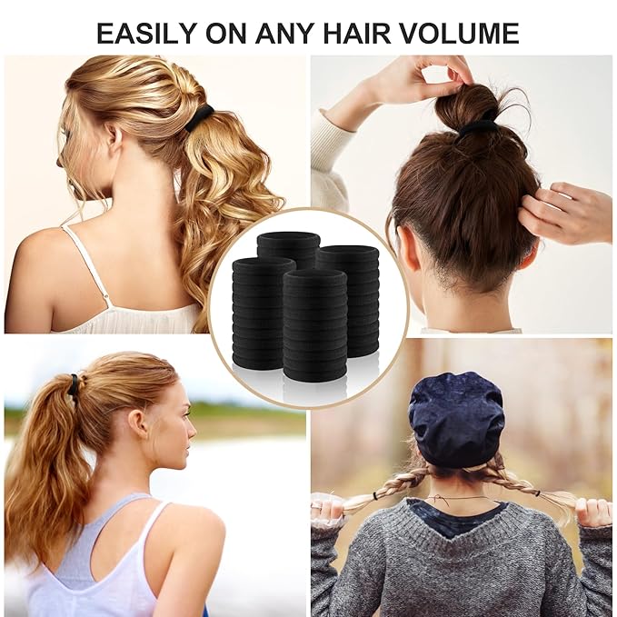 Black Hair Ties No Damage 100PCS High Stretching Hair Ties Thick Hair Bands Large Ponytail Holders for Women Girls Thick Heavy Curly Hair
