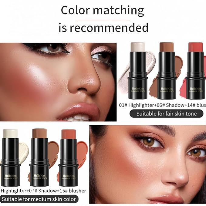 MAEPEOR Cream Blush Stick 15 Colors Lightweight Blendable Contour Highlighter Blush Stick Long Lasting Waterproof Blusher Pen (Contour 10)