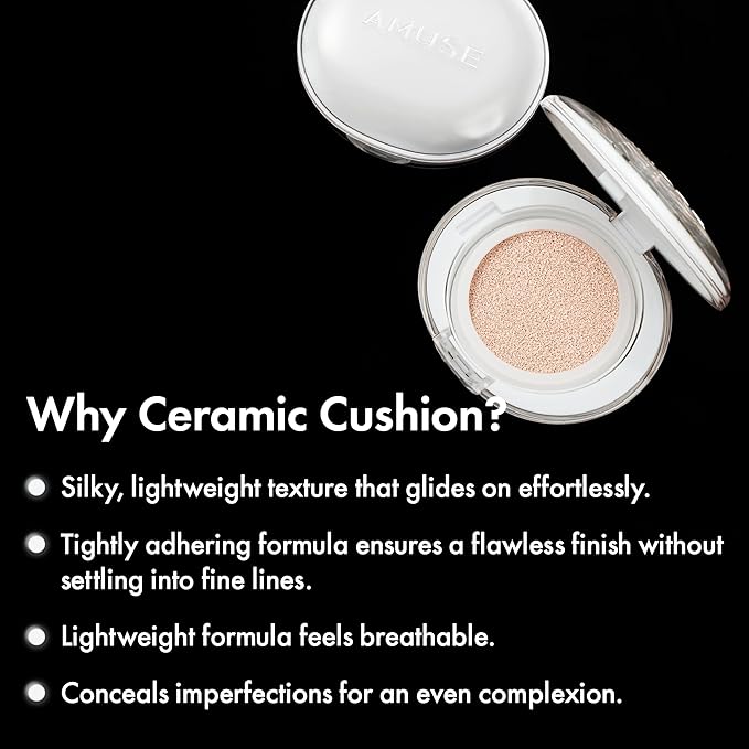 Amuse SEOUL Ceramic Skin Perfector Cushion Foundation Refill ([Refill] 1.5 NATURAL) | Long-lasting, Lightweight, Semi-matte, Flawless Coverage, Hypoallergenic, Korean Beauty, Vegan(15g / 0.52 oz.)
