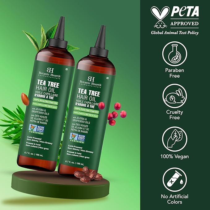 Botanic Hearth Hair Oil for Hair Growth & Hair Relaxer | Strengthening Dry, Frizzy, Damaged Hair & Scalp Treatment | Tea Tree Hair Oil – 6.7 Fl Oz (2 Pack)