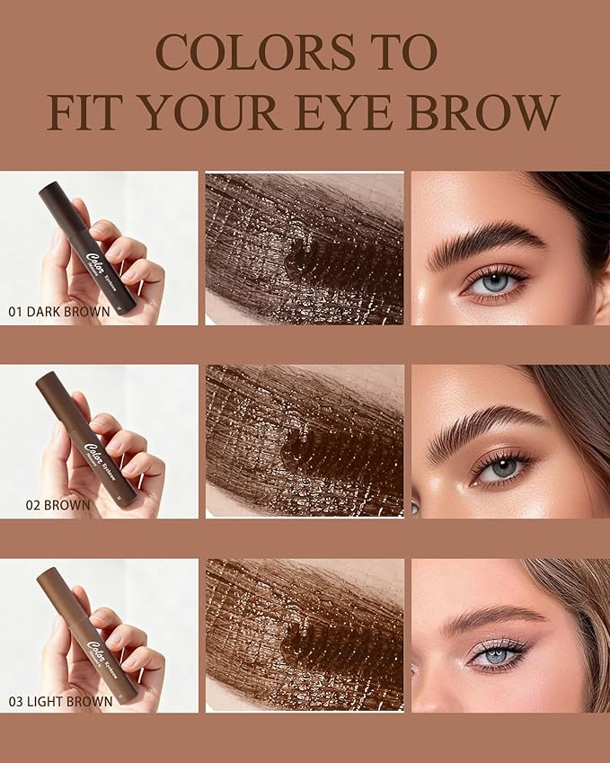 2Pcs Tinted Brow Cream Waterproof,Brown Longwearing Smudgeproof Liquid Eyebrow Tinting Gel Mascara,Volumizing Eye Brows Filler Women Natural Brow Makeup without Clumping with Brow Brush&Razor-02