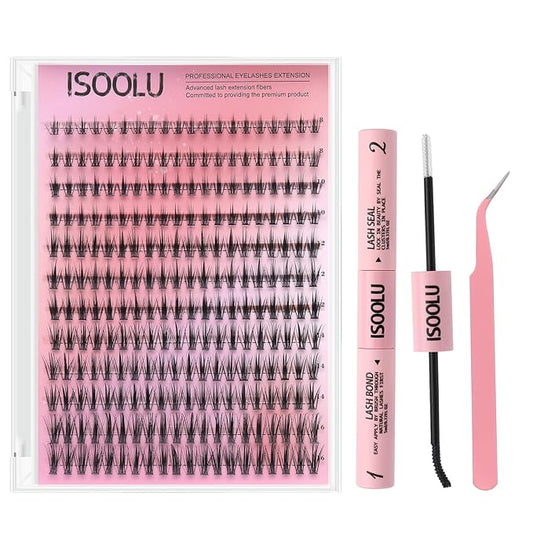 ISOOLU Fairy Lash Clusters Manga Individual Lashes C Curl Wispy Eyelash Clusters WideSpan Eyelash Extension Kit with Lash Bond and Seal Wet-Look Spiky Cluster Lashes (Anime Lash Clusters Kit)