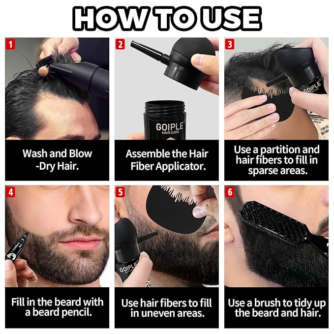 Beard Pencil Filler for Man Water Proof Beard Pen & Beard Brush Long Lasting Coverage Natural Finish - Black Hair Fiber Enhancements Barber Spray - Male Mustache Repair Shape Enhance Card Facial Hair