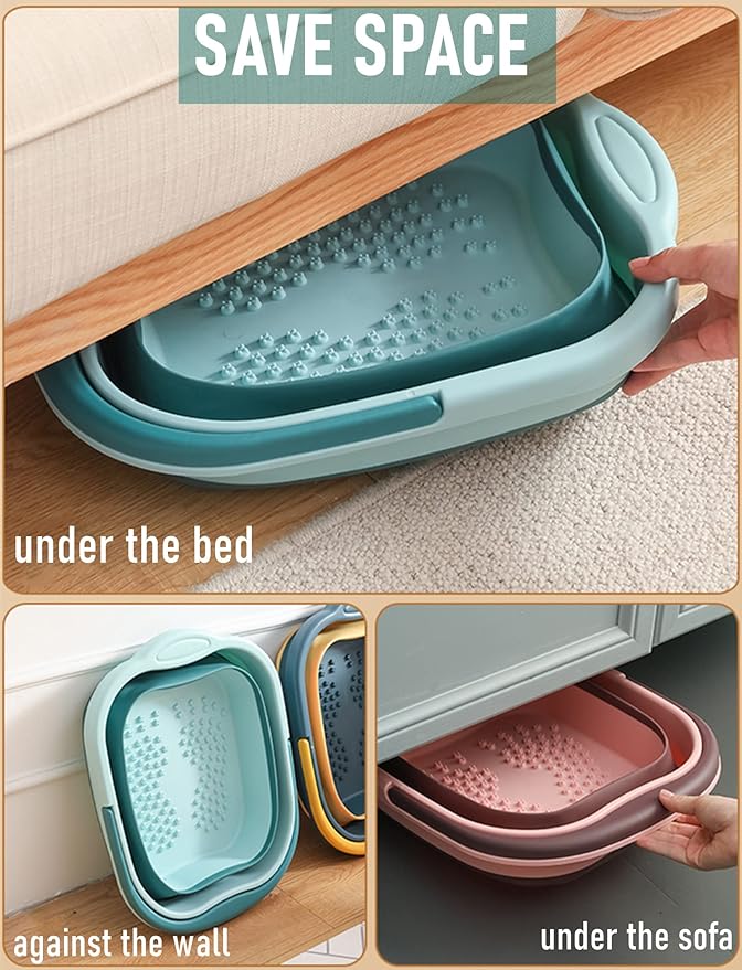 DoroSun Collapsible Foot Bath Basin Tub for Soaking Feet, Plastic Foldable Foot Spa Bucket Tools with Handle and Massager Acupoint for Camping Travel