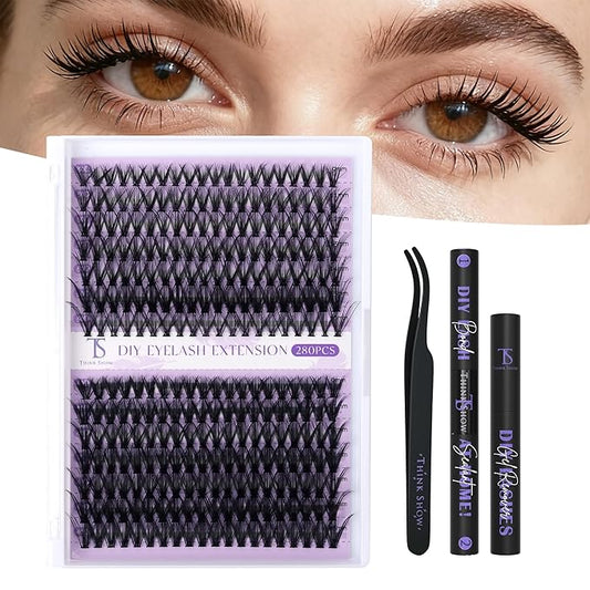 THINK SHOW 280PCS Lash Clusters Kit - 30D & 40D Volume Lashes Clusters, 9-16mm Wispy and Natural Lash Clusters, Easy Apply at Home, Reusable & Cruelty Free Cluster Eyelash Extensions