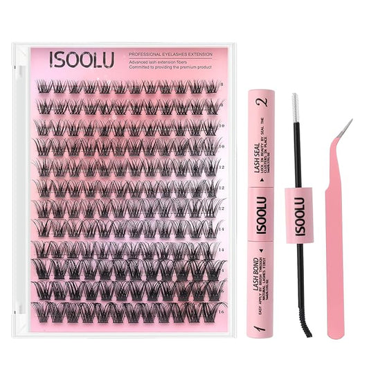 ISOOLU Fairy Lash Clusters Manga Individual Lashes C Curl Wispy Eyelash Clusters WideSpan Eyelash Extension Kit with Lash Bond and Seal Wet-Look Spiky Cluster Lashes (ZH13 Kit)