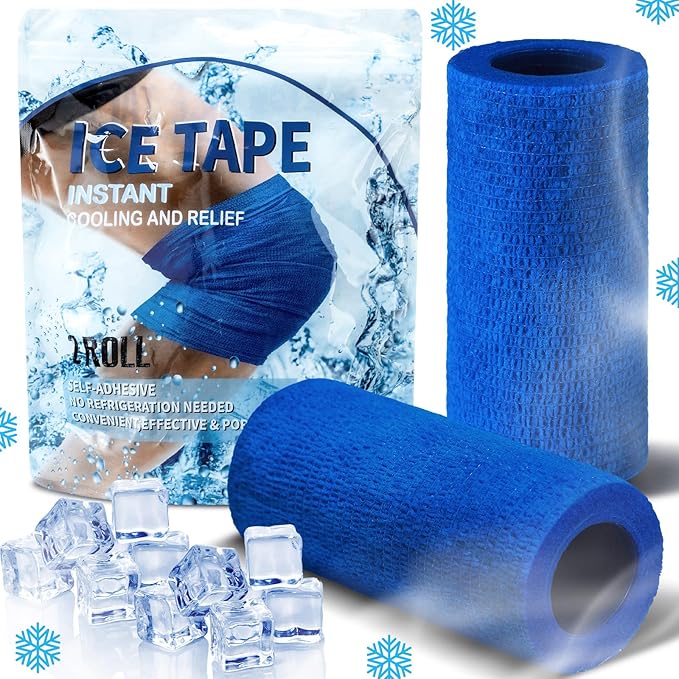 Geiserailie 2 Pcs Instant Cooling Ice Tape Self Sticking Compression Wrap Reusable Sport Ice Tapes No Refrigeration Needed Athletic Muscle Bandage for Pain Relief and Swelling(Blue,4 Inches)
