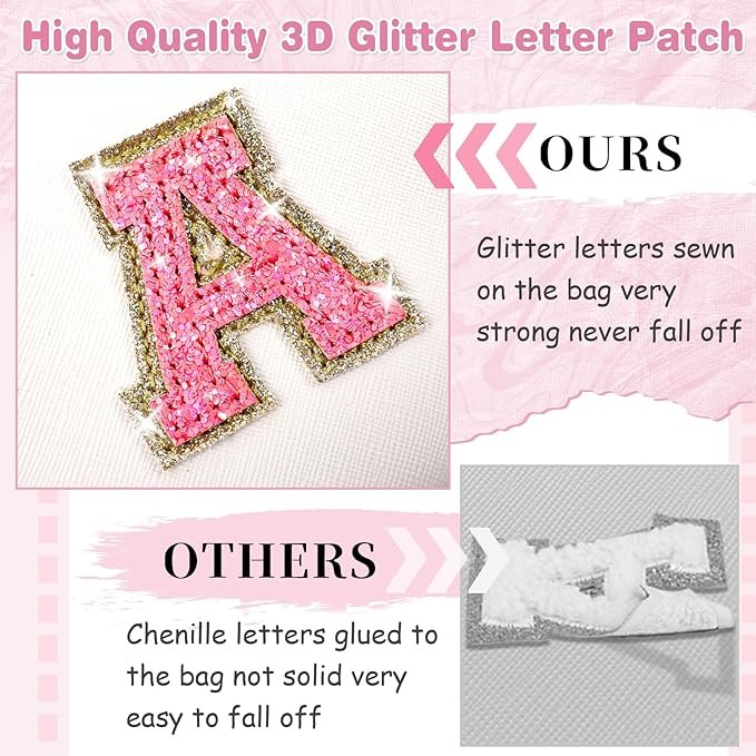 Small Personalized Initial A-Z Patch Makeup Bag,White Cute PU Leather Glitter Letter Cosmetic Bag for Teen Girls,Travel Toiletry Bag with Zipper,Preppy Monogrammed Birthday Gift for Daughter Niece R