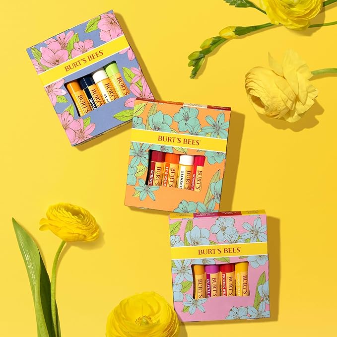 Burt's Bees Gifts Ideas - Balm Bouquet Lip Balm Set, Original Beeswax, Vanilla Bean, Cucumber Mint, Coconut & Pear Pack, Natural Origin Lip Treatment, 4 Tubes, 0.15 oz.