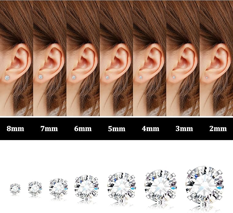 Fansilver 20G Hypoallergenic Flat Back Earrings for Women Men Silver 14K Gold Stainless Steel Stud Earrings Brithstone Cubic Zirconia Studs Surgical Steel Cartilage Earrings for Sensitive Ears