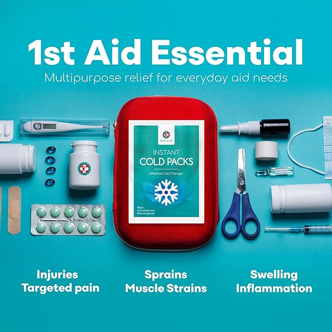 Medi Grade Instant Cold Packs, 100 Packs of 3.5oz (4.5”x6”) Disposable Cold Packs for Cooling Relief, No Freezer Needed - Cold Pack for Injuries, Knee and Ankle Cool Pack Wrap with Stabilisation Band