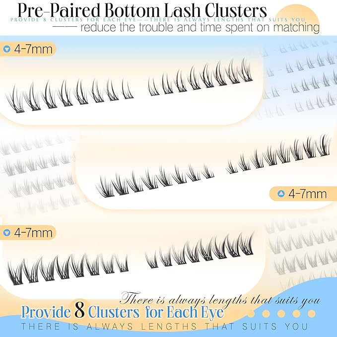 Bottom Lash Clusters Natural Look 4-7MM Lower Lashes CC-Curly Bottom Eyelashes Individual Lashes 3 Styles Left and Right Lashes Clusters DIY Lash Extension at Home Easy Application by Newcally