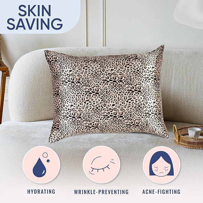 Blissy Silk Pillowcase - 100% Pure Mulberry Silk - 22 Momme 6A High-Grade Fibers - Silk Pillow Cover for Hair & Skin - Regular, Queen & King (Leopard, Queen)