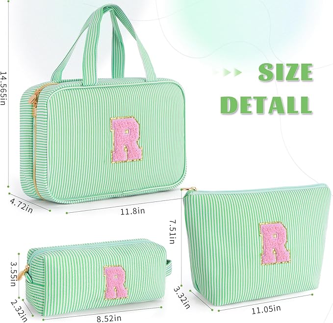 Tween Girls Trendy Stuff - Birthday, Graduation, Mother's Day, Bridesmaid Gifts for Women,Teachers,Sisters - Initial Toiletry Bag Makeup Bag Cosmetic Travel Bag - Green R