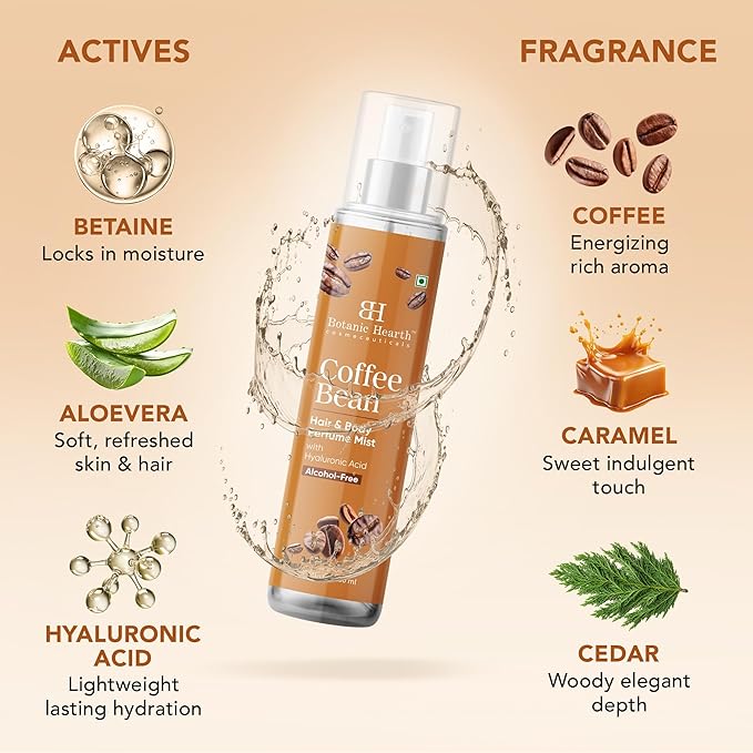 Botanic Hearth Coffee Bean Hair Perfume & Body Perfume Mist with Hyaluronic Acid – Alcohol-Free Body Spray for Long Lasting Fragrance & Hydration – Refreshing Coffee Scent, 3.4 fl oz / 100 ml