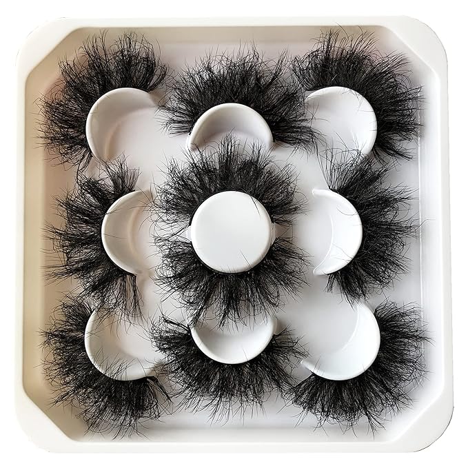 Pooplunch False Eyelashes 25MM Volume Dramatic Faux Mink Lashes 5 Pairs Long Thick Messy Crossed Fake Eye Lashes Strips Pack