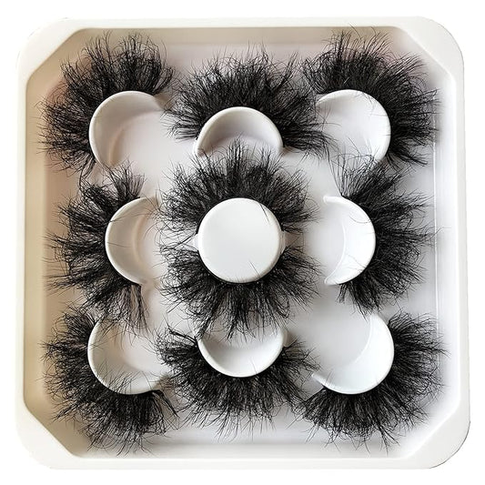 Pooplunch False Eyelashes 25MM Volume Dramatic Faux Mink Lashes 5 Pairs Long Thick Messy Crossed Fake Eye Lashes Strips Pack