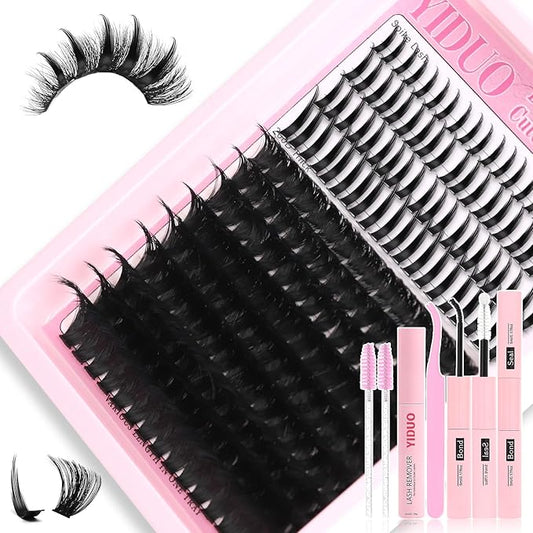 YIDUO Lashes Clusters Kit 200D Volume EyeLash Clusters with Spikes 12-20MM D Curl Manga Wispy Lashes Extensions Kit 230pcs Thick Individual DIY Lashes Clusters with Bond and Seal Tweezers Removers
