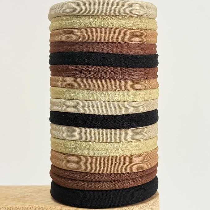 Jseng 15PCS Seamless Hair Ties for Women - Soft No Damage Elastic Hair Accessories for Thick Curly Hair - Brown Glossy