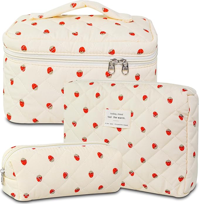 3Pcs Travel Makeup Bag, Travel Toiletry Bag for Women, Cosmetic Bags for Women Travel Set, Cute Makeup Bags, Quilted Cosmetic Bag, Women's Quilted Toiletry Bag Storage