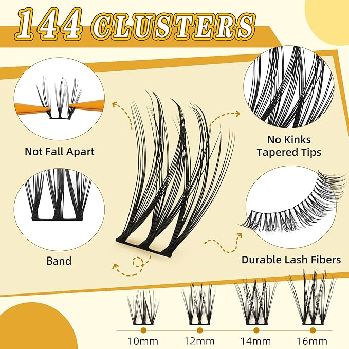 Leefrei Eyelash Clusters 10-18mm Wispy Eyelash Clusters D Curl DIY Cluster Lash Extension Kit Individual Lashes Kit With Bond & Seal, Glue Remover, Tweezers(LF04 Lashes Only)