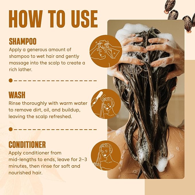 INFINA ESSENTIALS Castor Oil Shampoo and Conditioner Set | 16 fl oz Each | with Batana Oil | Strengthening, Thickening & Hydrating Formula | Supports Hair Growth & Fuller, Healthier Hair