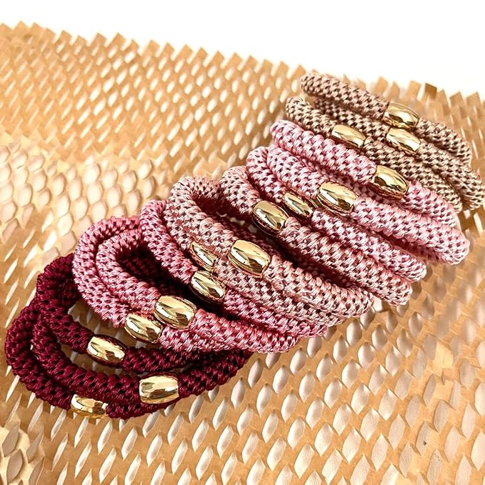 Tanha 15Pcs Hair Tie Bracelet,Hair Ties For Women Men,Ponytail Holders For Thick Hair,Strong Stretchy No Damage No Crease Hair Bands (Pink)