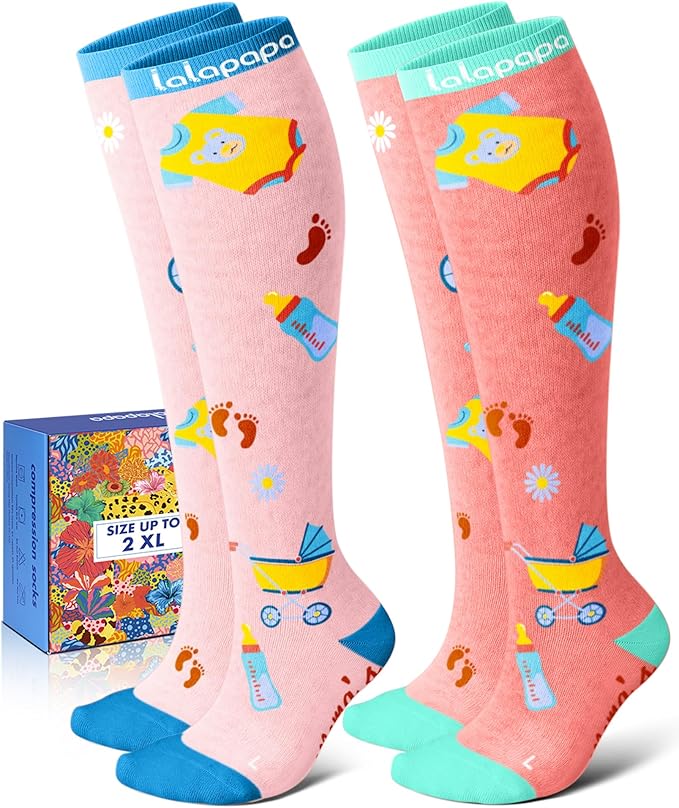 Lalapapa Thick Soft Cotton Compression Socks for Women Men 15-20mmHg Knee High Breathable Cotton Socks for All Day Comfort